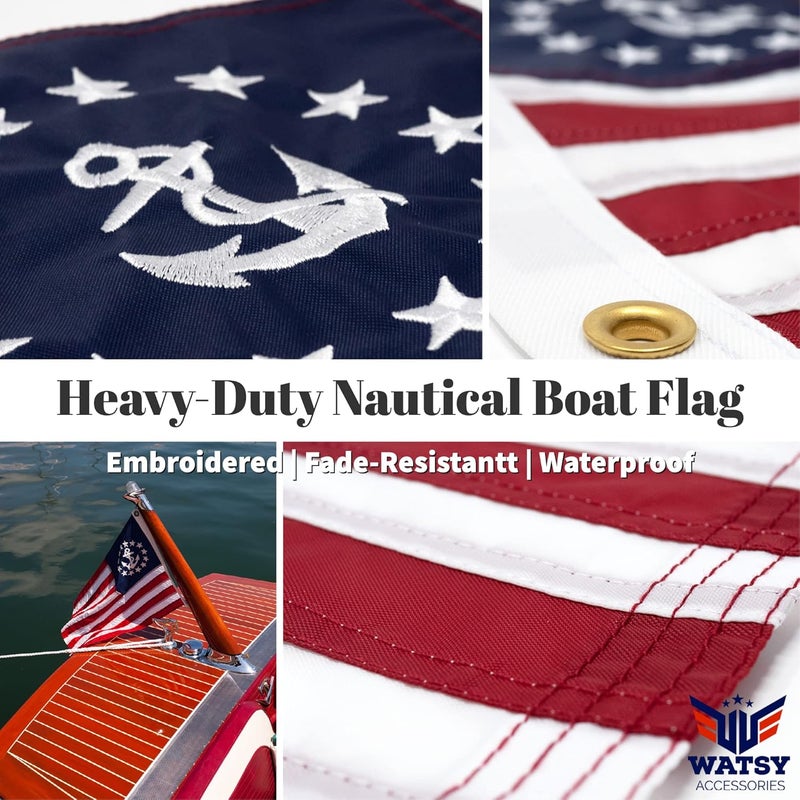 WATSY Boat Flag Pole Kit – 12x18 Nautical Swell Flag + Stainless Pole & Clips | Marine-Grade, High Wind-Resistant, for Pontoon, Yacht, Deck Mount (Nautical 12x18 Inch) - Image 5